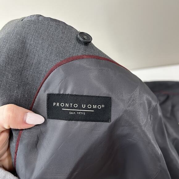 Pronto Uomo Blazer Mens 50L Gray Wool Blend Formal Suit Jacket 2 Button Career - Picture 11 of 12